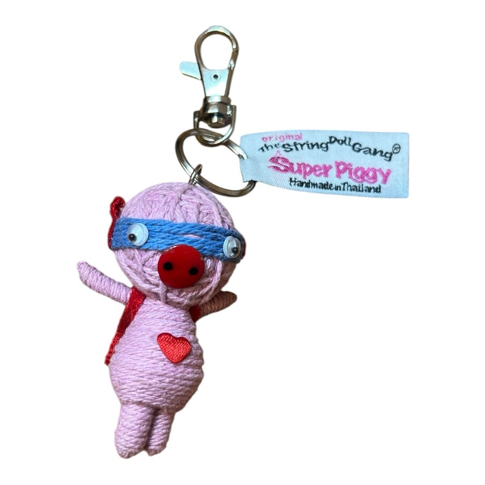 Super Piggy Keychain with Red Heart